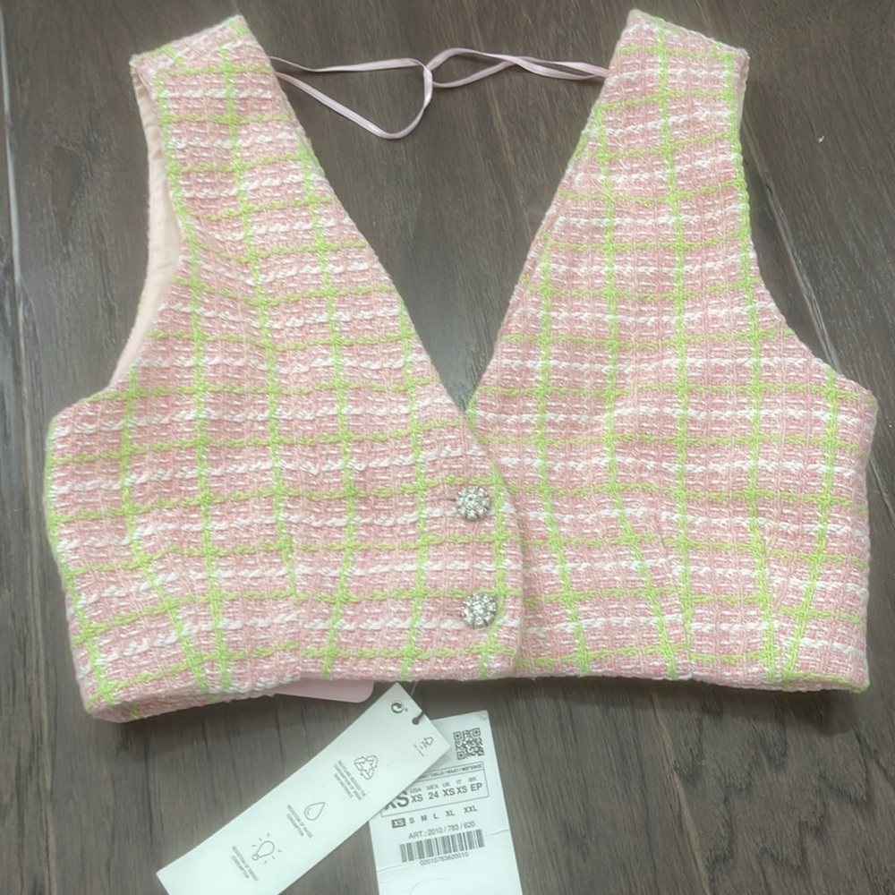 Chanel Pink and Green Tweed Vest